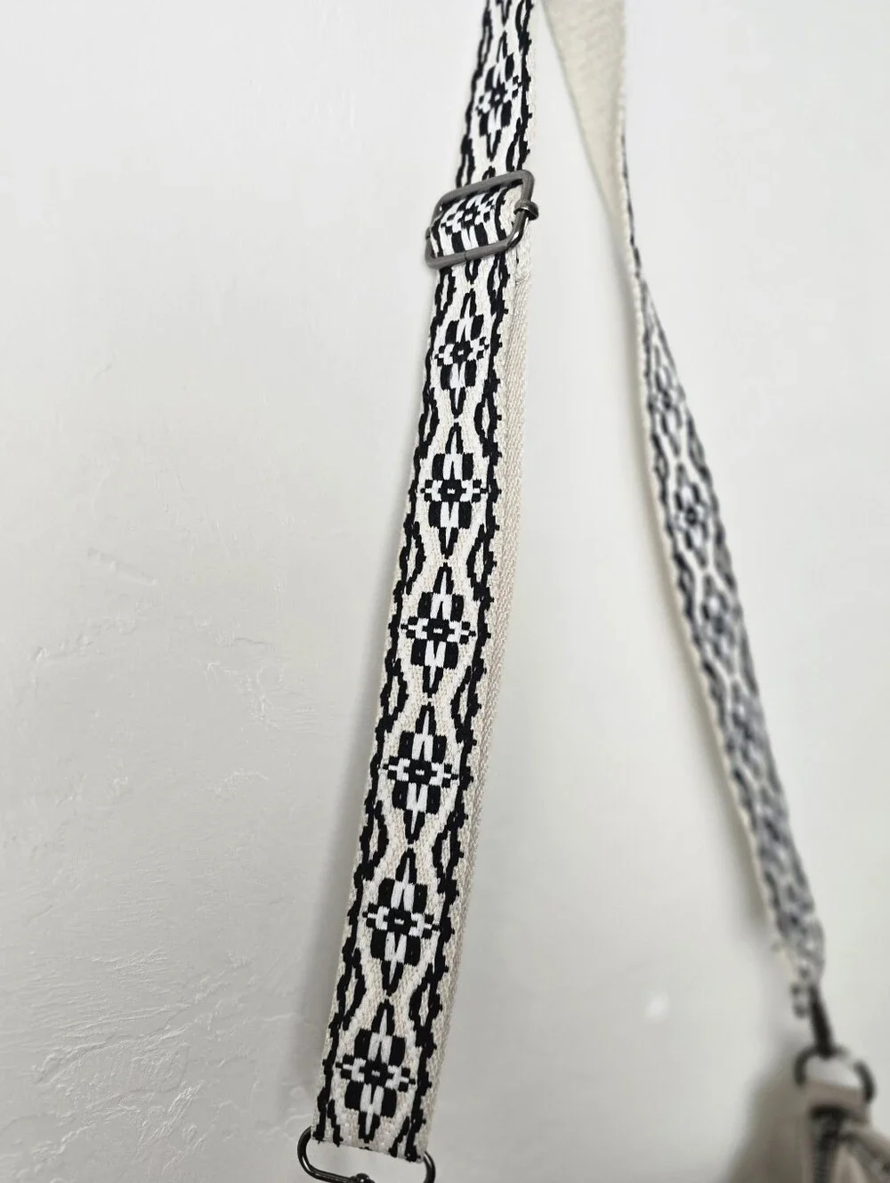Sam + Hadley Vegan Faux Leather Hobo Bag Black White Chevron Strap Crossbody